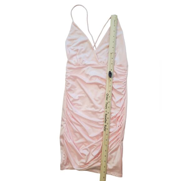 Lucy in the Sky Open Back Tie Gentle Pink Shimmering Mini Dress Sz M Medium - Picture 5 of 8